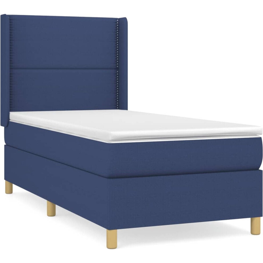 vidaXL - Boxspring - met - matras - stof - blauw - 90x190 - cm afbeelding 1