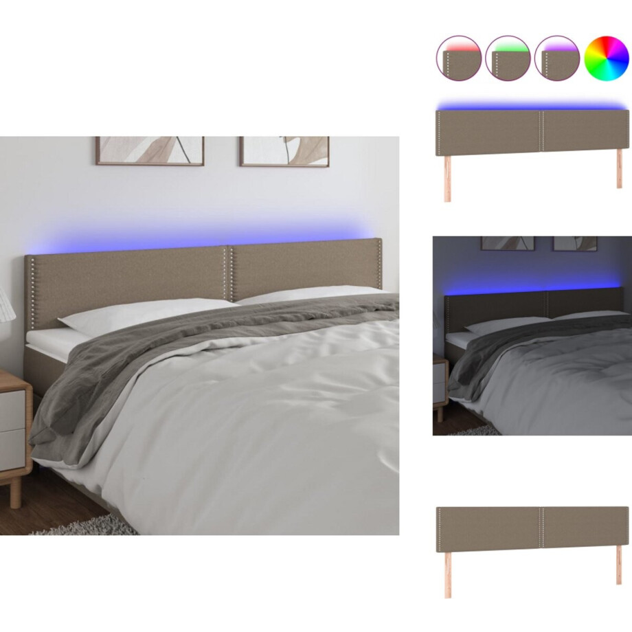 vidaXL Hoofdbord - Hoofdborden - Hoofdeinde - Houten Hoofdbord - Hoofdbord LED 200x5x78/88 cm stof taupe afbeelding 1