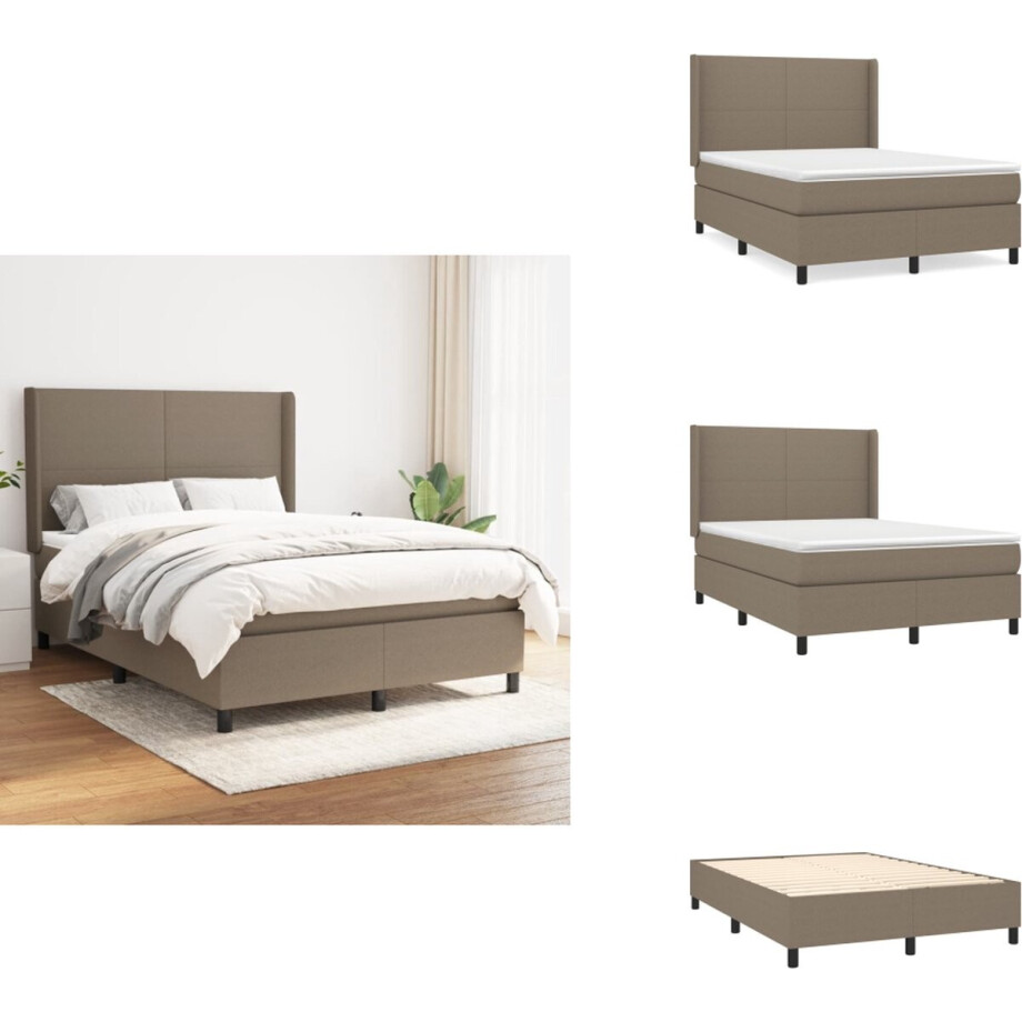 vidaXL Boxspring - Boxsprings - Bed - Slaapmeubel - Boxspring met matras stof taupe 140x200 cm afbeelding 1