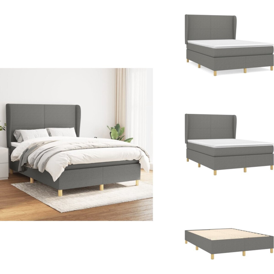 vidaXL Boxspring - Boxsprings - Bed - Slaapmeubel - Boxspring met matras stof donkergrijs 140x200 cm afbeelding 1