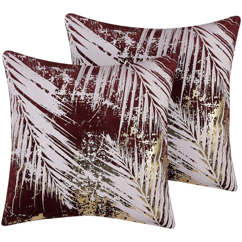 BELIANI CALLA - Sierkussen set van 2 - Bordeaux - 45 x 45 cm - Fluweel BELIANI CALLA - Sierkussen set van 2 - Bordeaux - 45 x 45 cm - Fluweel afbeelding 1