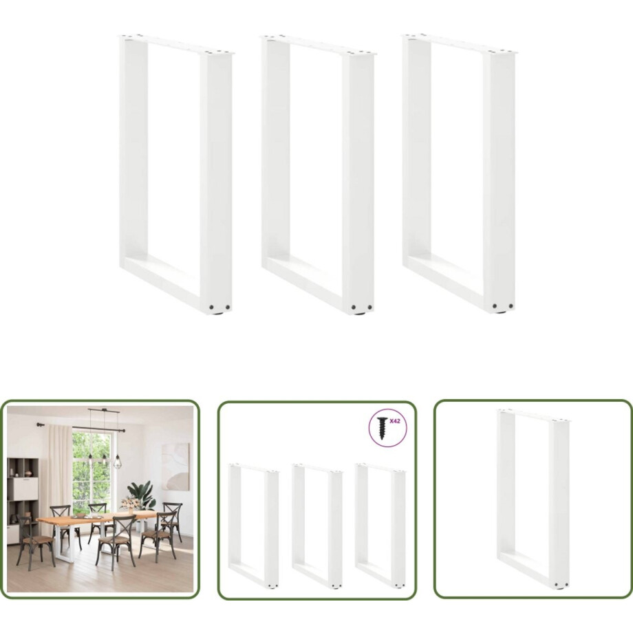 vidaXL Tafelpoten - Salontafelpoten - Eettafelpoten 3 st U-vormig 70x(72-73) cm staal wit - Staal Potten - Witte Tafelpoten - Moderne Tafelpoten afbeelding 1