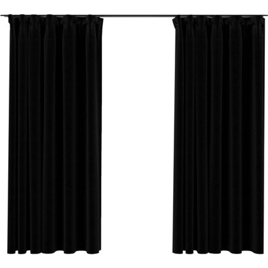 vidaXL - Gordijnen - linnen-look - verduisterend - haken - 2 - st - 140x175 - cm - zwart vidaXL - Gordijnen - linnen-look - verduisterend - haken - 2 - st - 140x175 - cm - zwart afbeelding 1