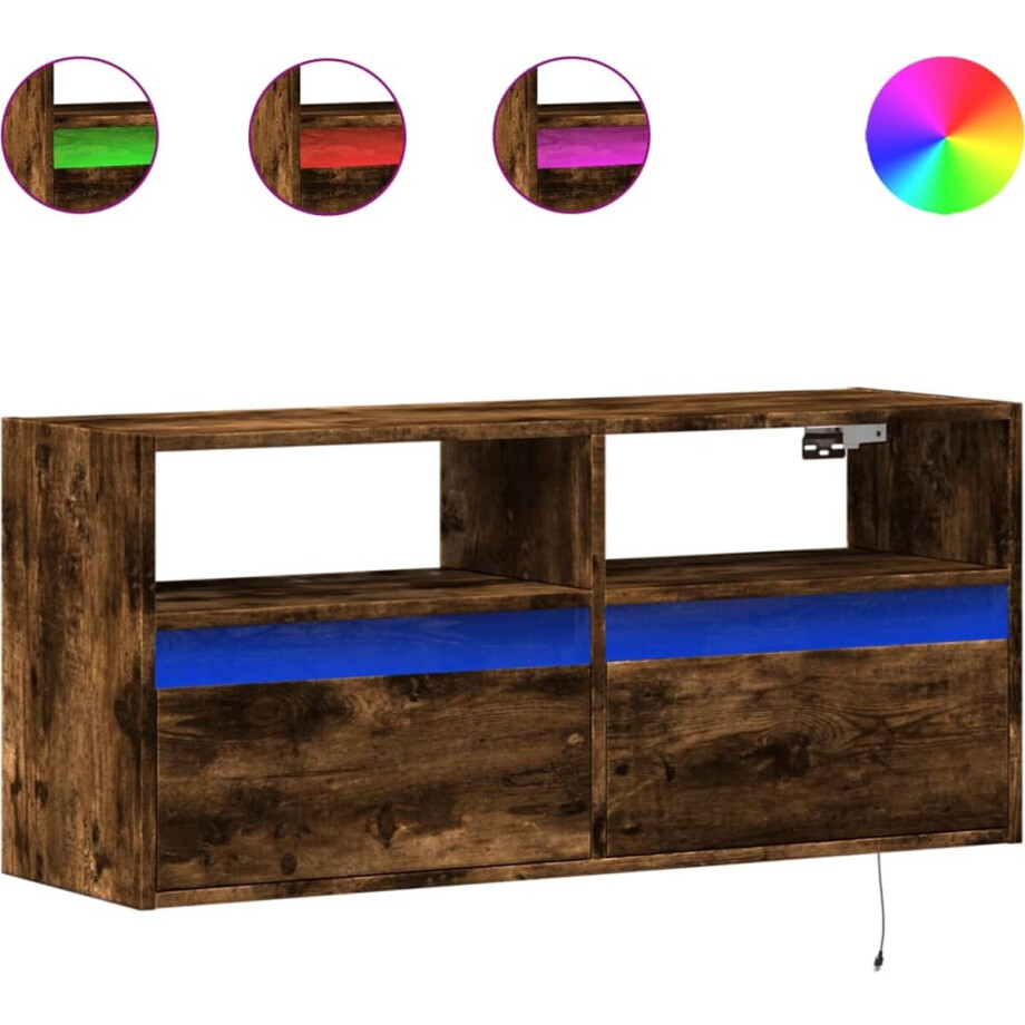 vidaXL - Tv-wandmeubel - met - LED-verlichting - 100x31x45 - cm - gerookt - eiken afbeelding 1