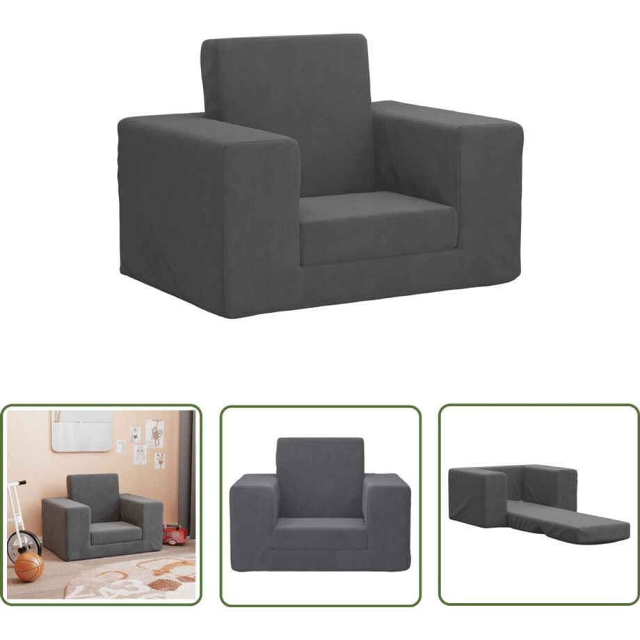 vidaXL Kinderen Stoel - Kinderstoel - Kinderslaapbank zacht pluche antracietkleurig - Kids Bank - Zachte Bank - Pluch Bank afbeelding 1