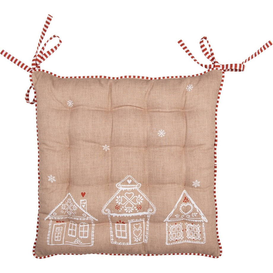 Clayre & Eef Stoelkussen Foam 40x40x4 cm Bruin Katoen Gingerbread house afbeelding 1