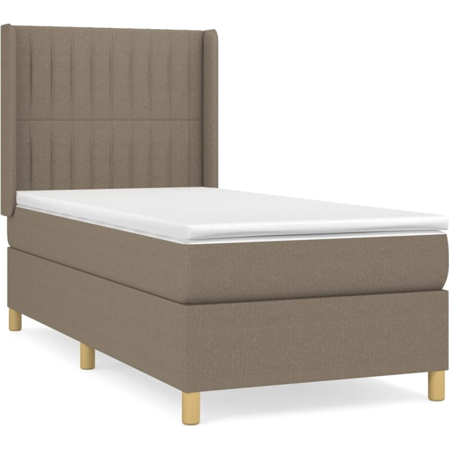 vidaXL - Boxspring - met - matras - stof - taupe - 90x200 - cm vidaXL - Boxspring - met - matras - stof - taupe - 90x200 - cm afbeelding 1