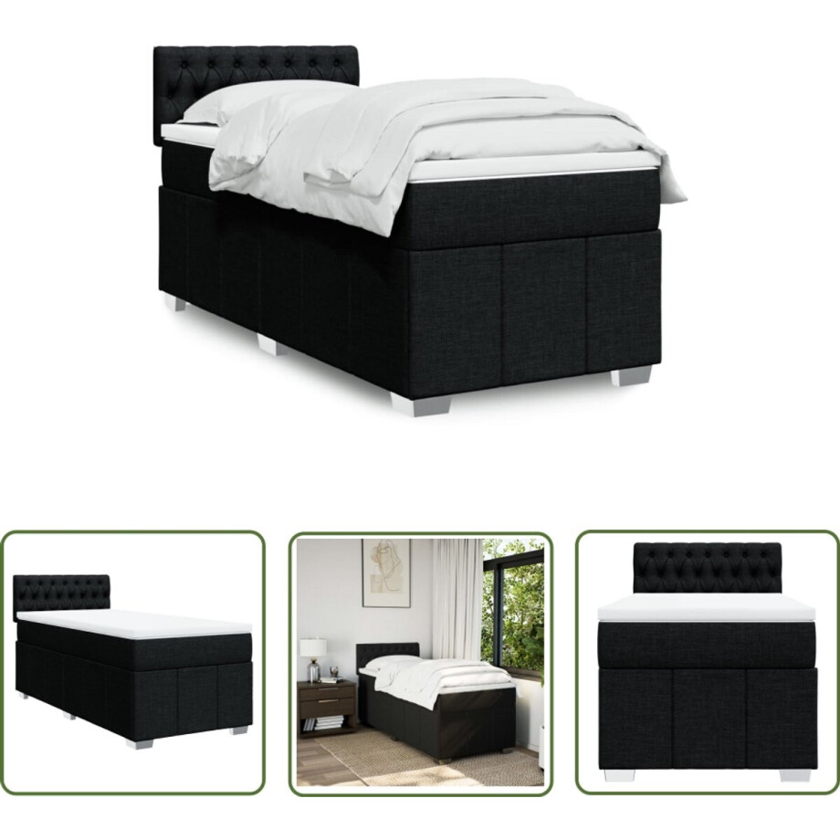 vidaXL Matras - Boxspring - Boxspring met matras stof zwart 100x200 cm - Slaapcomfort - Bed Frame - Hoofdbord vidaXL Matras - Boxspring - Boxspring met matras stof zwart 100x200 cm - Slaapcomfort - Bed Frame - Hoofdbord afbeelding 1