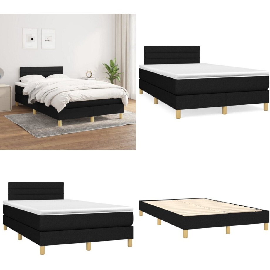 vidaXL Boxspring met matras stof zwart 120x200 cm - Boxspring - Boxsprings - Bed - Slaapmeubel afbeelding 1