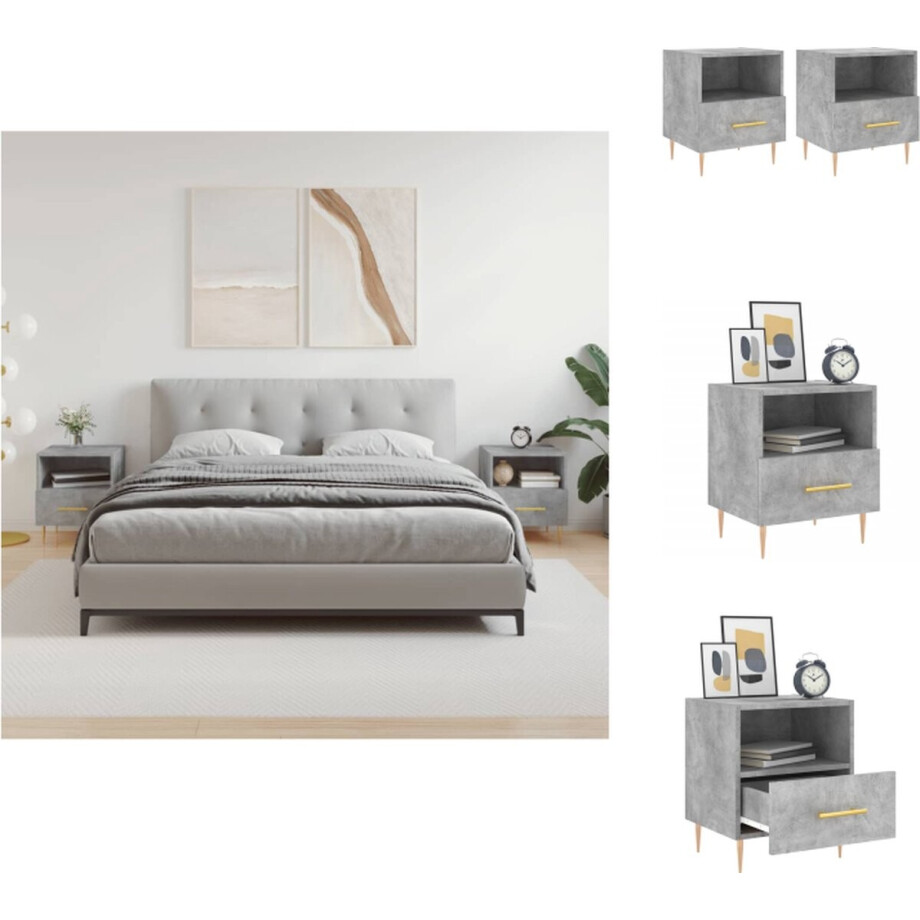 vidaXL - Nachtkastjes - 2 - st - 40x35x47,5 - cm - bewerkt - hout - betongrijs afbeelding 1