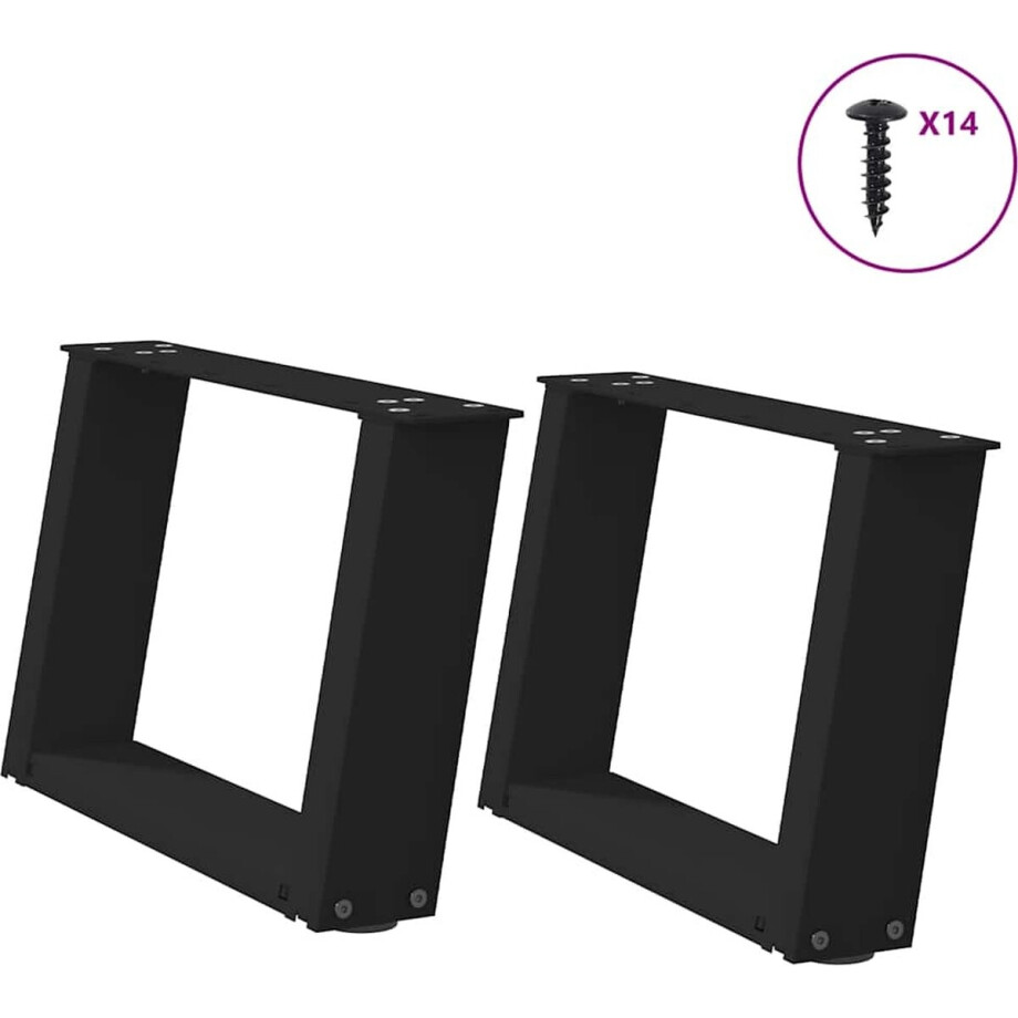 vidaXL - Salontafelpoten - 2 - st - U-vormig - 50x(30-31) - cm - staal - zwart afbeelding 1