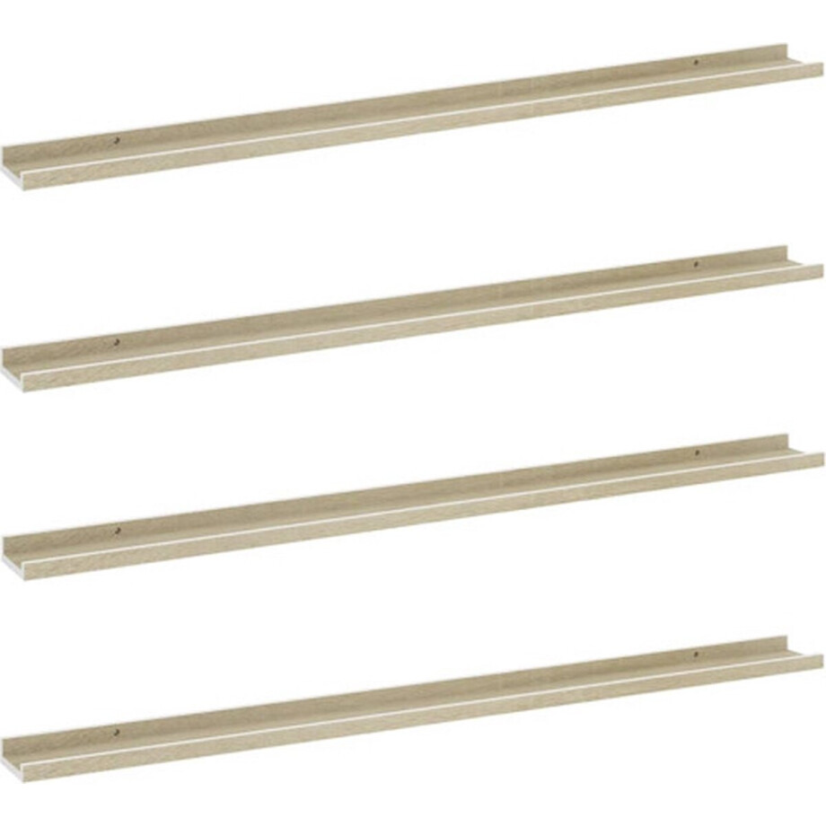 vidaXL - Wandschappen - 4 - st - 115x9x3 - cm - wit - en - sonoma - eikenkleurig vidaXL - Wandschappen - 4 - st - 115x9x3 - cm - wit - en - sonoma - eikenkleurig afbeelding 1