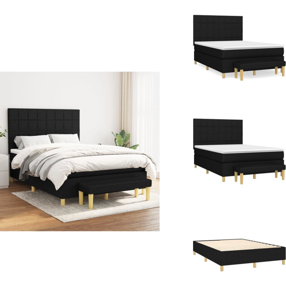 vidaXL Boxspring - Boxsprings - Pocketveringbed - Bed - Boxspring met matras stof zwart 140x200 cm vidaXL Boxspring - Boxsprings - Pocketveringbed - Bed - Boxspring met matras stof zwart 140x200 cm afbeelding 1