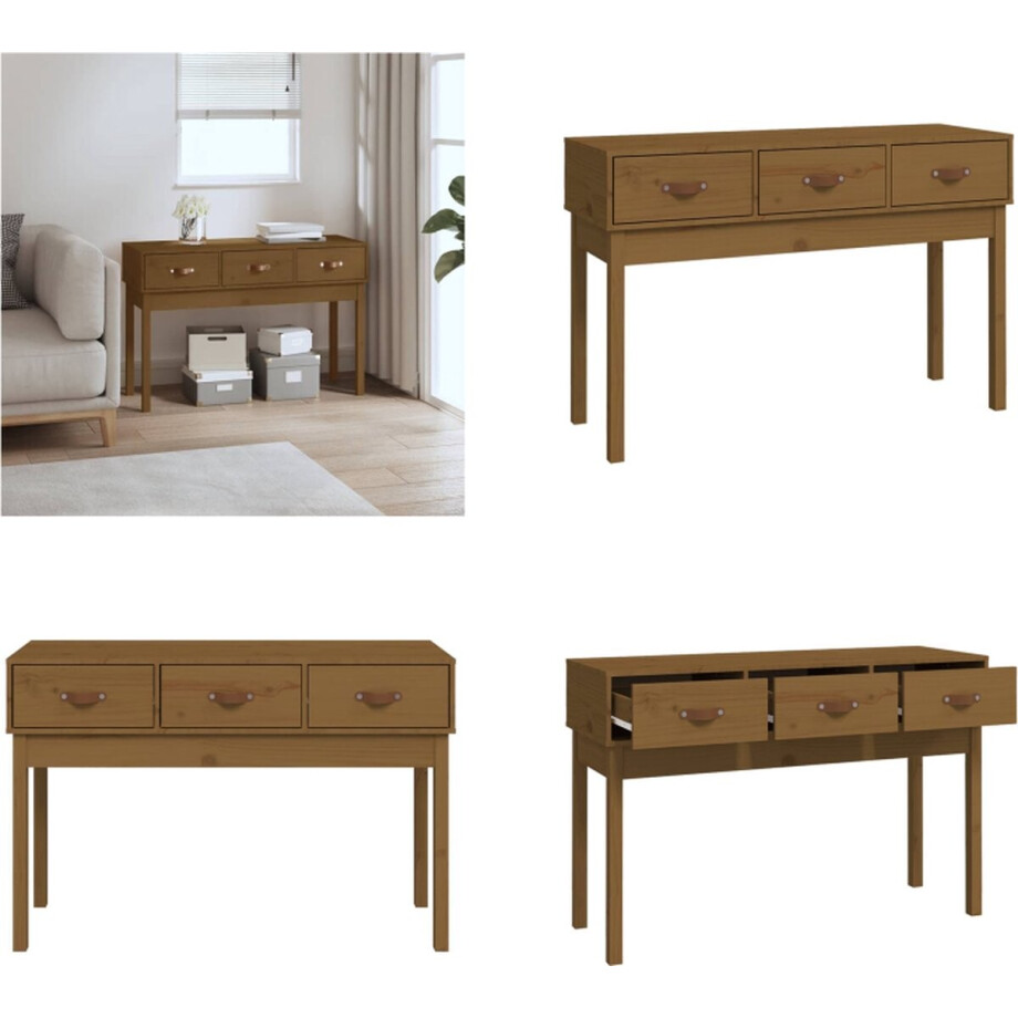 vidaXL - Wandtafel - 114x40x75 - cm - massief - grenenhout - honingbruin vidaXL - Wandtafel - 114x40x75 - cm - massief - grenenhout - honingbruin afbeelding 1
