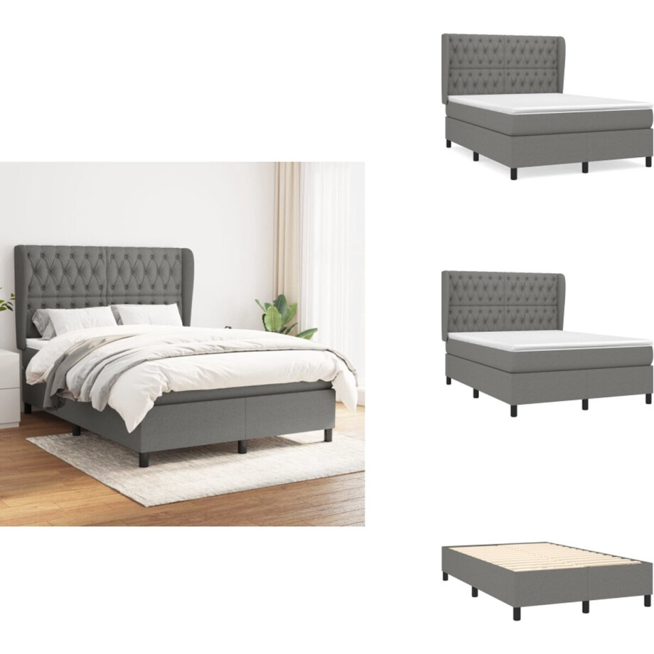 vidaXL Boxspring - Boxsprings - Bed - Slaapmeubel - Boxspring met matras stof donkergrijs 140x190 cm vidaXL Boxspring - Boxsprings - Bed - Slaapmeubel - Boxspring met matras stof donkergrijs 140x190 cm afbeelding 1