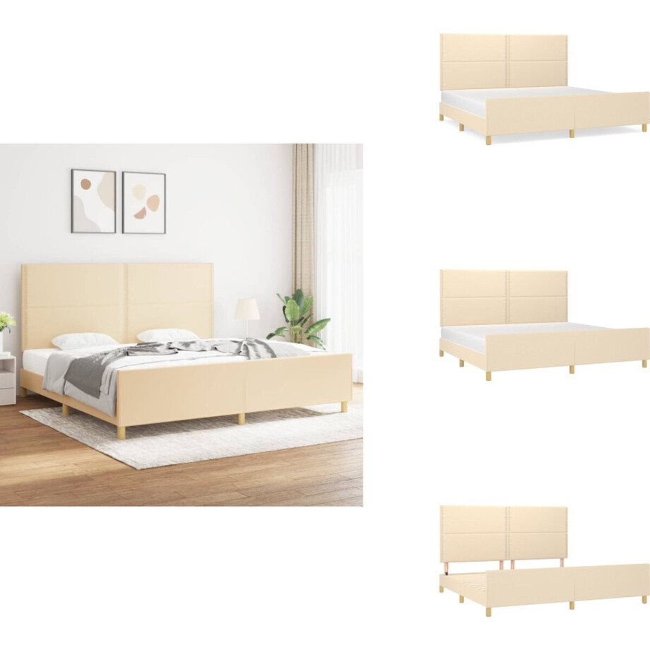 vidaXL Bedframe Met Hoofdeinde - Bedframes Met Hoofdeindes - Bed - Slaapmeubel - Bedframe zonder matras stof crèmekleurig 200x200 cm afbeelding 1