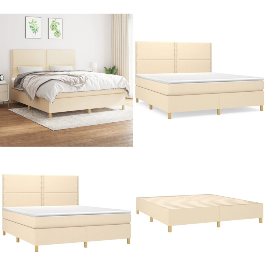 vidaXL Boxspring met matras stof crèmekleurig 180x200 cm - Boxspring - Boxsprings - Bed - Slaapmeubel afbeelding 1