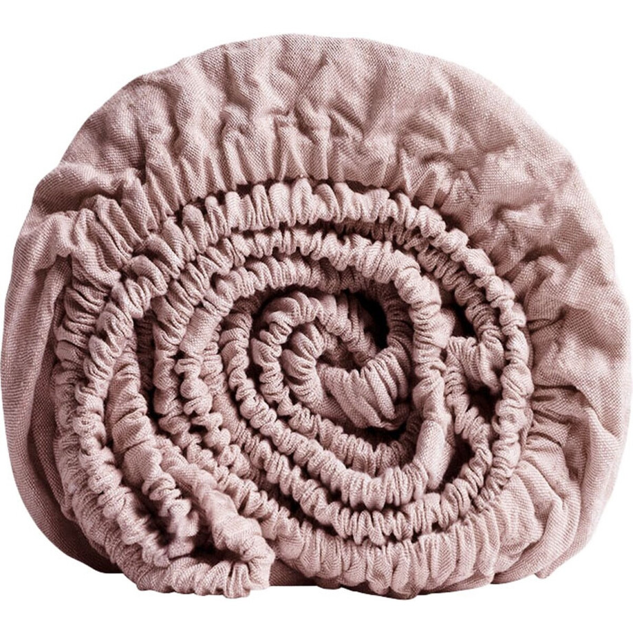 Yumeko hoeslaken gewassen linnen roze chambray 90x210x30 - Biologisch & ecologisch afbeelding 1