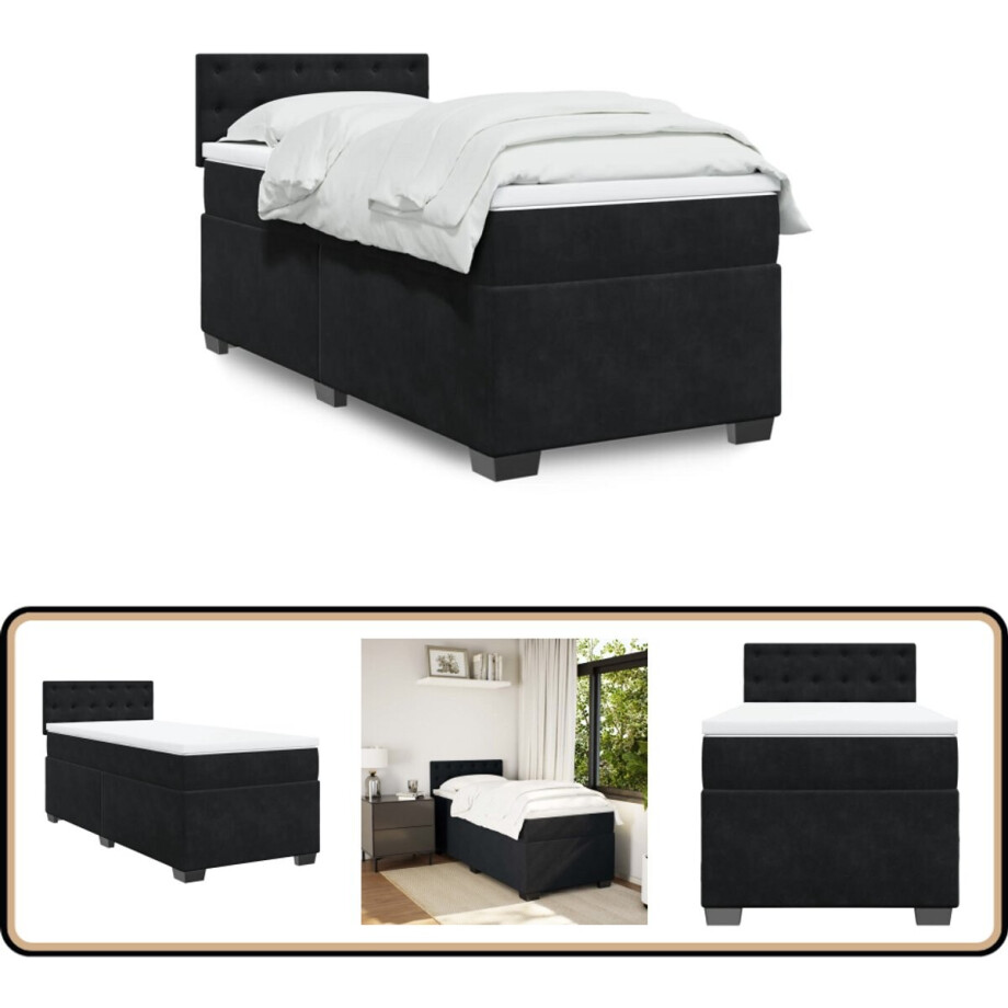 vidaXL Boxspring met matras fluweel zwart 90x190 cm vidaXL Boxspring met matras fluweel zwart 90x190 cm afbeelding 1