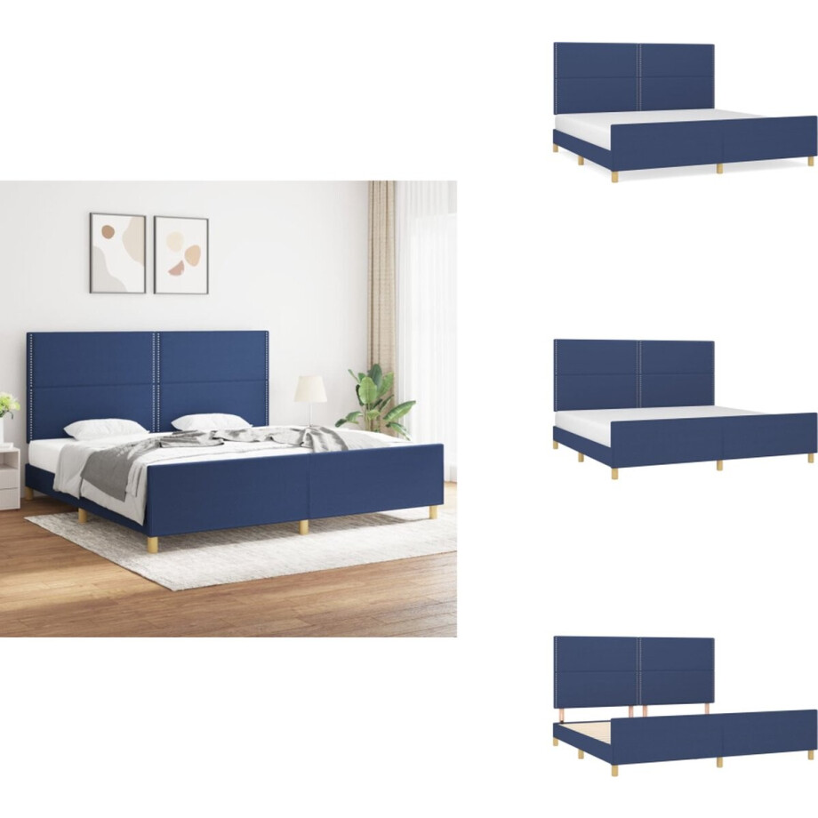 vidaXL Bedframe Met Hoofdeinde - Bedframes Met Hoofdeindes - Bed - Slaapmeubel - Bedframe zonder matras stof blauw 200x200 cm vidaXL Bedframe Met Hoofdeinde - Bedframes Met Hoofdeindes - Bed - Slaapmeubel - Bedframe zonder matras stof blauw 200x200 cm afbeelding 1
