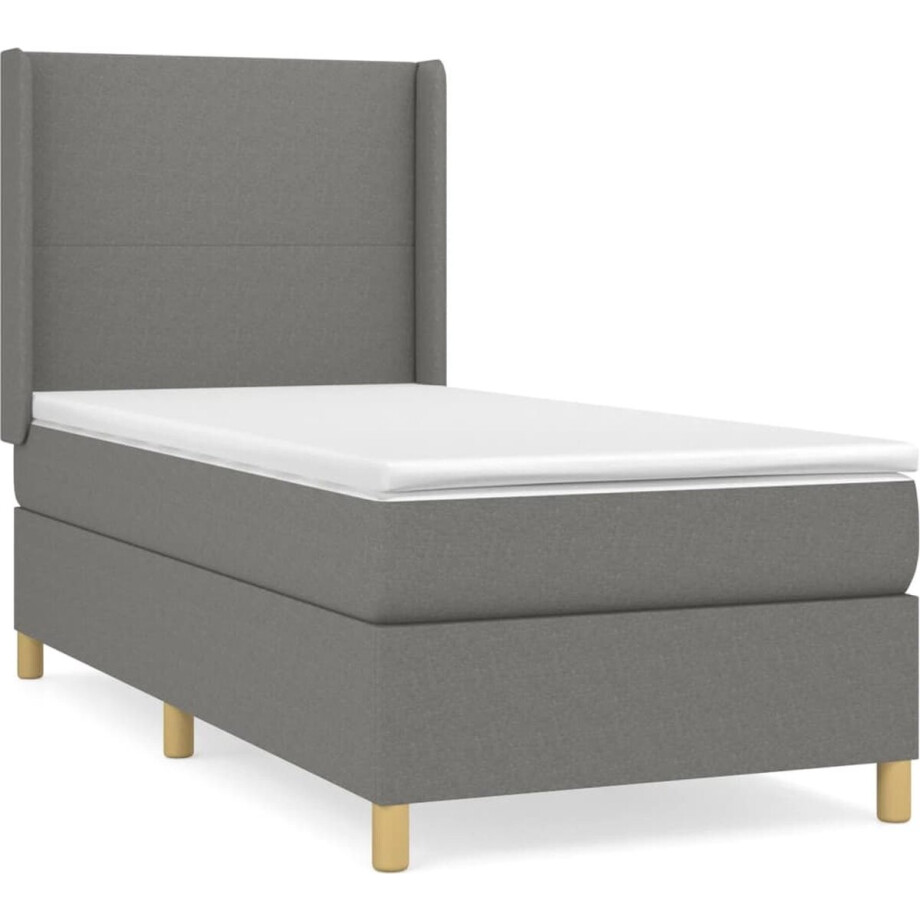 vidaXL - Boxspring - met - matras - stof - donkergrijs - 90x190 - cm vidaXL - Boxspring - met - matras - stof - donkergrijs - 90x190 - cm afbeelding 1