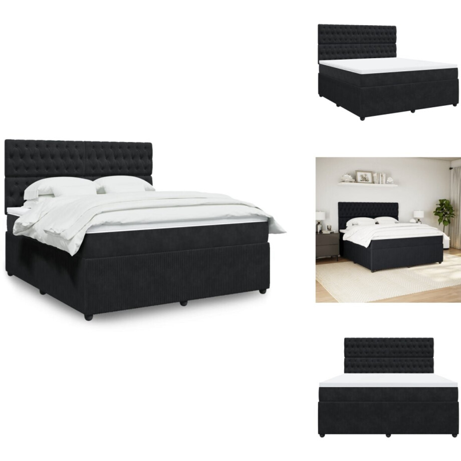 vidaXL Boxspringbed - Boxspringbedden - Boxspring - Bed - Boxspring met matras fluweel zwart 180x200 cm afbeelding 1