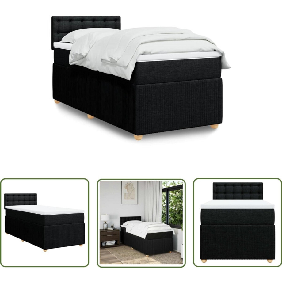 vidaXL Boxspringbed - Boxspring - Boxspring met matras stof zwart 90x200 cm - Matras - Pocketveringmatras - Slaapcomfort afbeelding 1