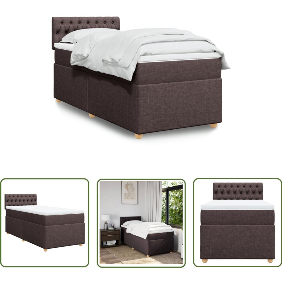 vidaXL Boxspringbed - Boxspring - Boxspring met matras stof donkerbruin 100x200 cm - Bruine Boxspring - Tweepersoons Bed - Stoffen Bed afbeelding 1