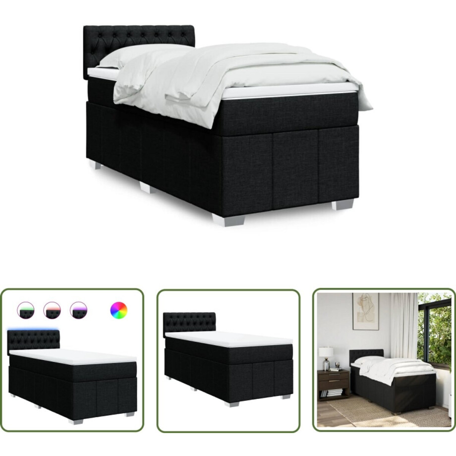 vidaXL Matras - Boxspring - Boxspring met matras stof zwart 80x200 cm - Led Lamp - Bedroom Furniture - Slaapkamer afbeelding 1