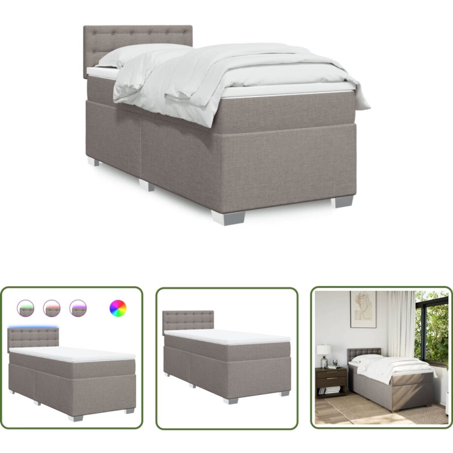 vidaXL Boxspringbed - Boxspring - Boxspring met matras stof taupe 90x190 cm - Bed - Taupecloured Bed - Led Bed afbeelding 1