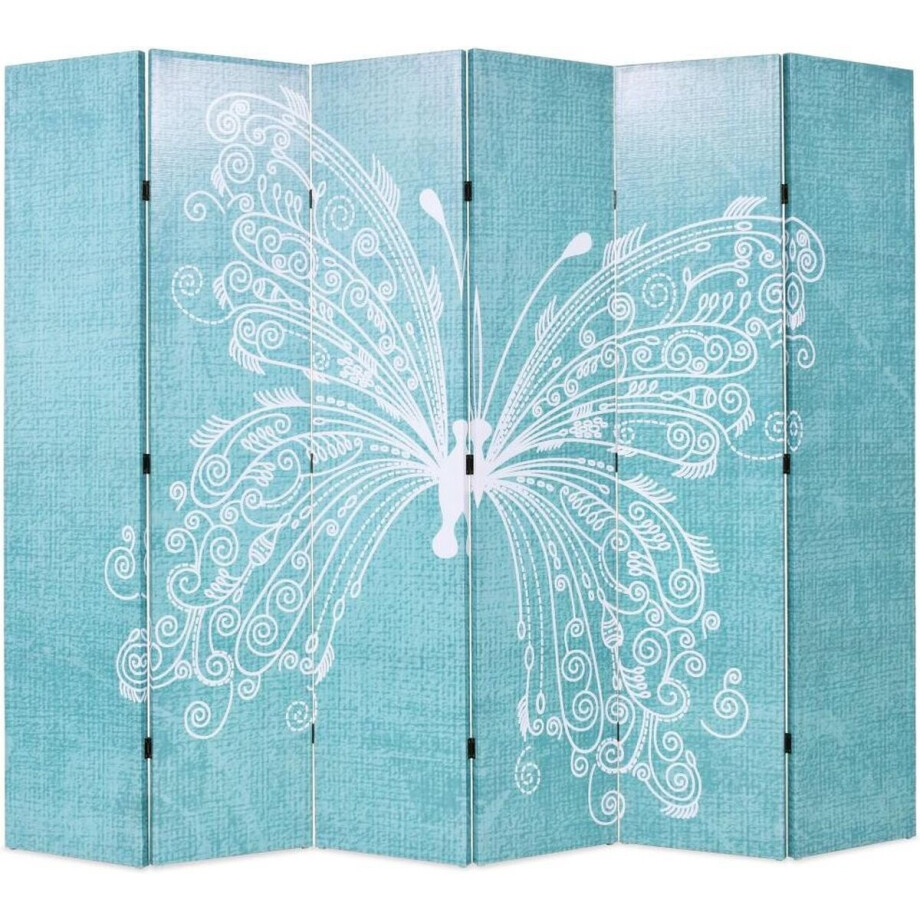vidaXL - Kamerscherm - inklapbaar - vlinder - 228x170 - cm - blauw vidaXL - Kamerscherm - inklapbaar - vlinder - 228x170 - cm - blauw afbeelding 1