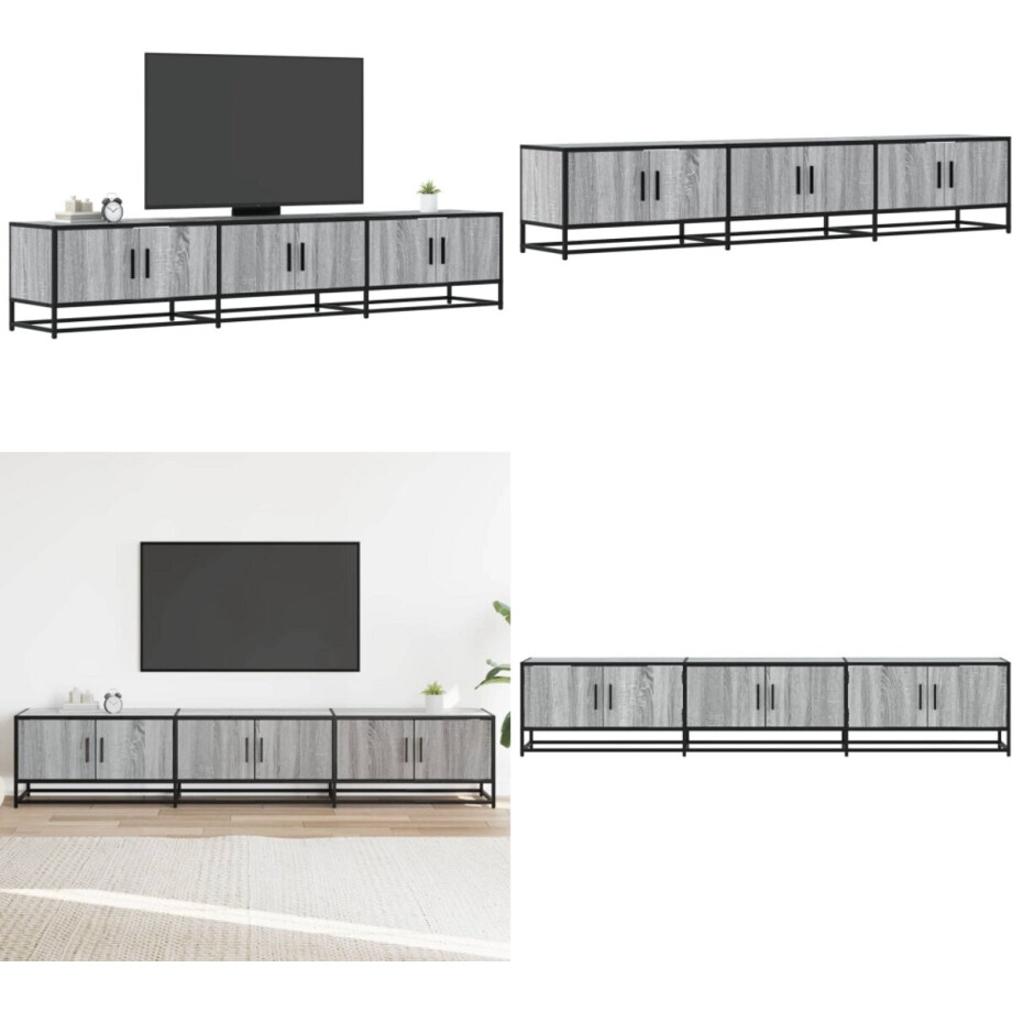 vidaXL Tv-meubel 210x35x41 cm bewerkt hout grijs sonoma eikenkleurig - Tv-meubel - Tv-meubelen - Tv Kast - Opbergkast afbeelding 1