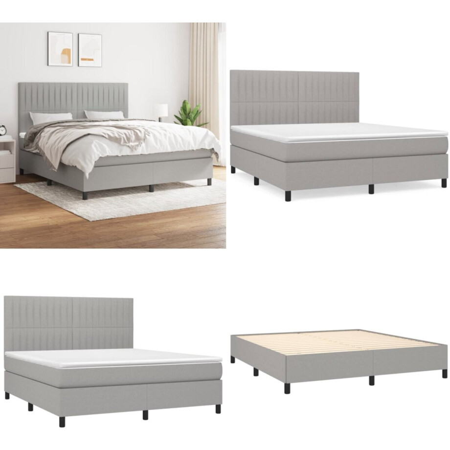 vidaXL Boxspring met matras stof lichtgrijs 180x200 cm - Boxspring - Boxsprings - Bed - Slaapmeubel vidaXL Boxspring met matras stof lichtgrijs 180x200 cm - Boxspring - Boxsprings - Bed - Slaapmeubel afbeelding 1