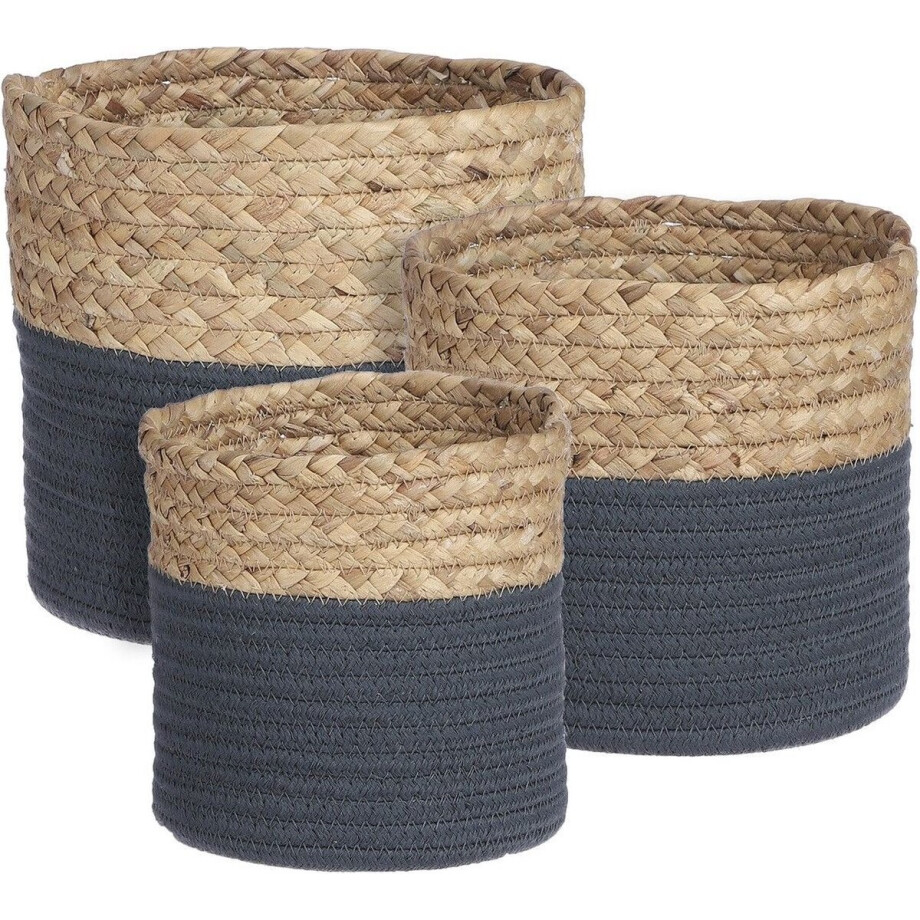 MICA DECORATIONS TORBA MAND ROND BLAUW SET VAN 3 - H20XD22CM afbeelding 1