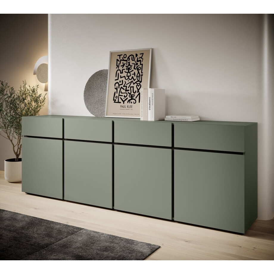 Meubella - Dressoir Cainan - Groen - 225 cm Meubella - Dressoir Cainan - Groen - 225 cm afbeelding 1