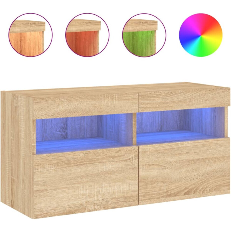 vidaXL - Tv-wandmeubel - met - LED-verlichting - 80x30x40 - cm - sonoma - eikenkleur afbeelding 1