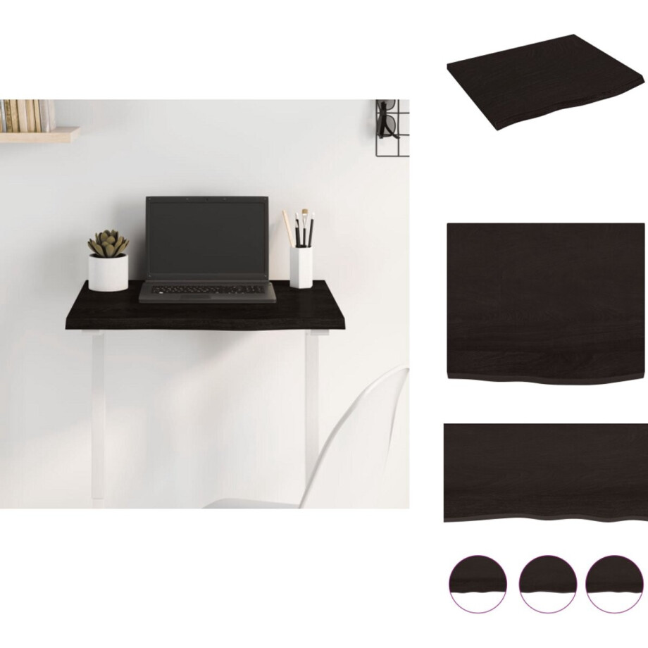 vidaXL Tafelblad - Tafelbladen - Vervangend Tafelblad - Vervangend Houten Tafelblad - Tafelblad 60x50x2 cm behandeld massief eikenhout donkerbruin afbeelding 1