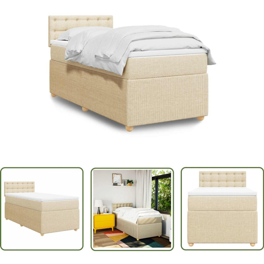 vidaXL Matras - Boxspring - Boxspring met matras stof crèmekleurig 80x200 cm - Bed Frame - Boxspringset - Creme Kleurig afbeelding 1