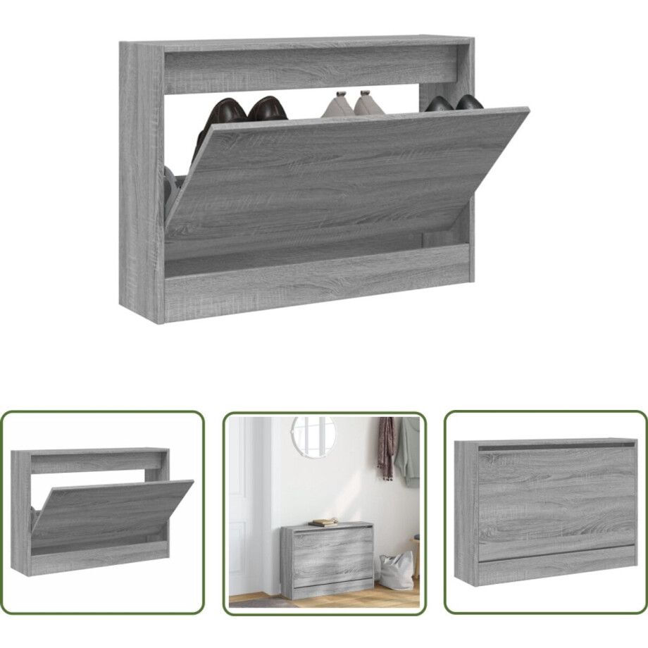 vidaXL Schoenenopbergkast - Schoenenkast - Schoenenkast 80x21x57 cm bewerkt hout grijs sonoma eikenkleur - Grijze Kast - Houten Kast - Compact Kastje vidaXL Schoenenopbergkast - Schoenenkast - Schoenenkast 80x21x57 cm bewerkt hout grijs sonoma eikenkleur - Grijze Kast - Houten Kast - Compact Kastje afbeelding 1