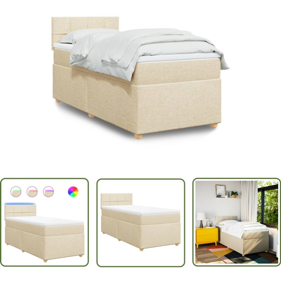 vidaXL Boxspringbed - Boxspring - Boxspring met matras stof crèmekleurig 80x200 cm - Creme Kleurig - Pocketveringmatras - Led Verlichting vidaXL Boxspringbed - Boxspring - Boxspring met matras stof crèmekleurig 80x200 cm - Creme Kleurig - Pocketveringmatras - Led Verlichting afbeelding 1