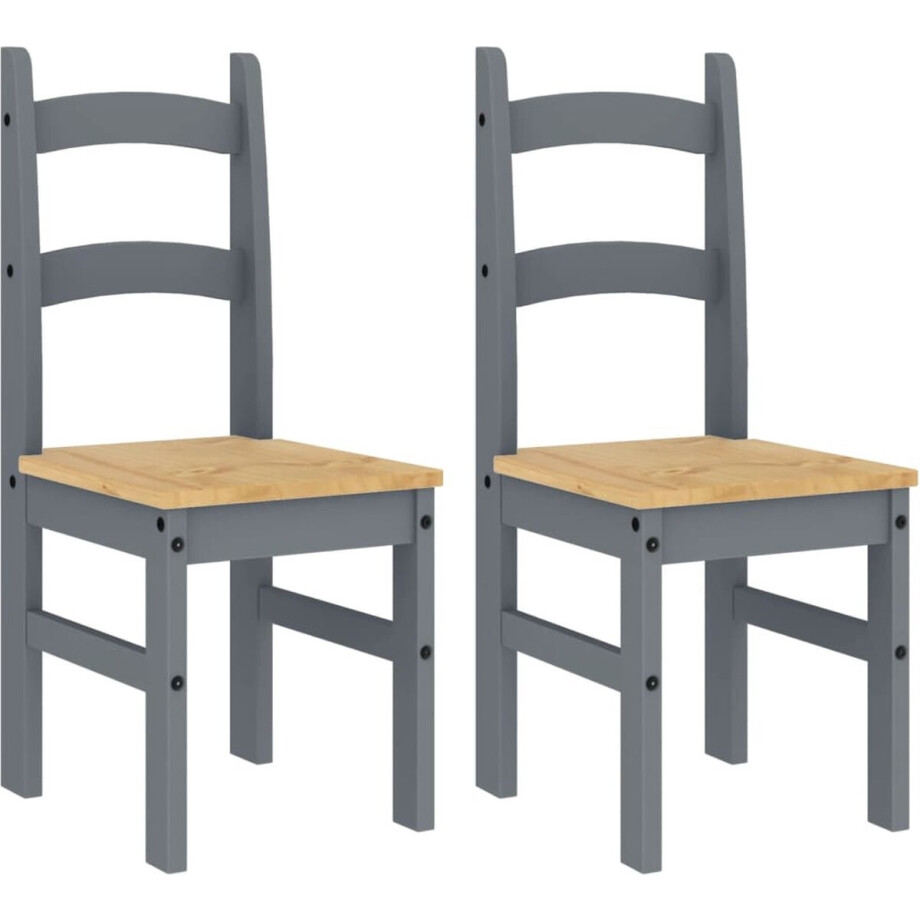 vidaXL - Eetkamerstoelen - 2 - st - 40x46x99 - cm - massief - grenenhout - grijs afbeelding 1