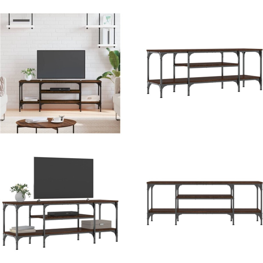 vidaXL Tv-meubel 121x35x45 cm bewerkt hout en ijzer bruin eikenkleur - Tv Meubel - Tv Meubels - Tv Wandmeubel - Tv Tafel afbeelding 1