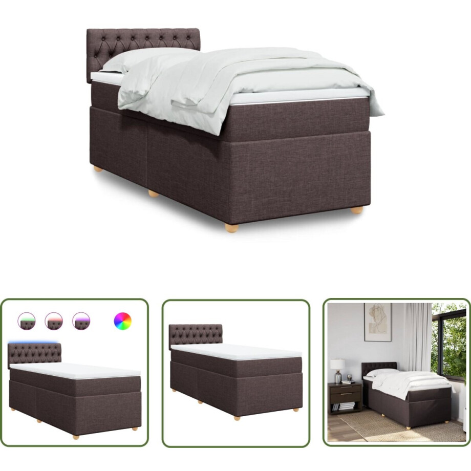 vidaXL Slaapcomfort - Boxspring - Boxspring met matras stof donkerbruin 90x190 cm - Led Verlichting - Matras - Pocketvering vidaXL Slaapcomfort - Boxspring - Boxspring met matras stof donkerbruin 90x190 cm - Led Verlichting - Matras - Pocketvering afbeelding 1