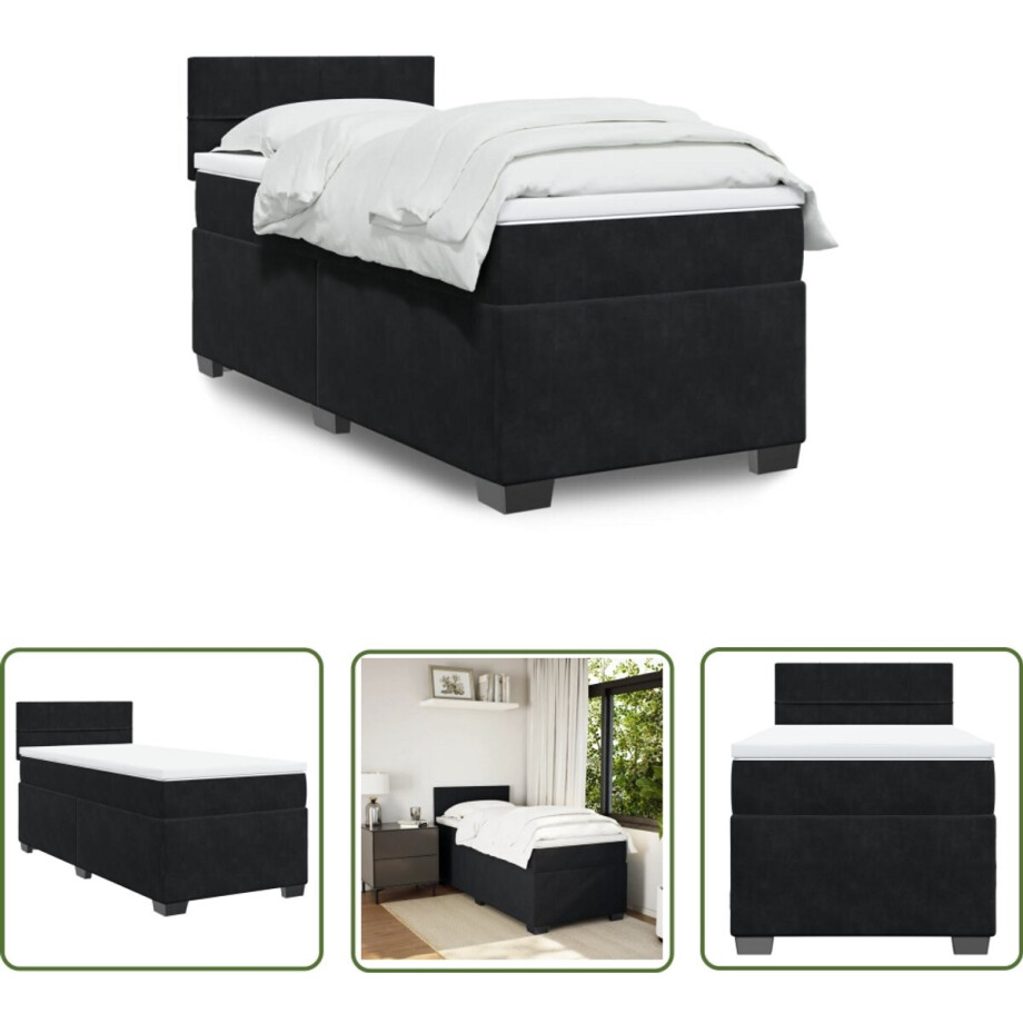 vidaXL Fluweel - Boxspring - Boxspring met matras fluweel zwart 80x200 cm - Zwart - Tweepersoonsbed - Matras afbeelding 1