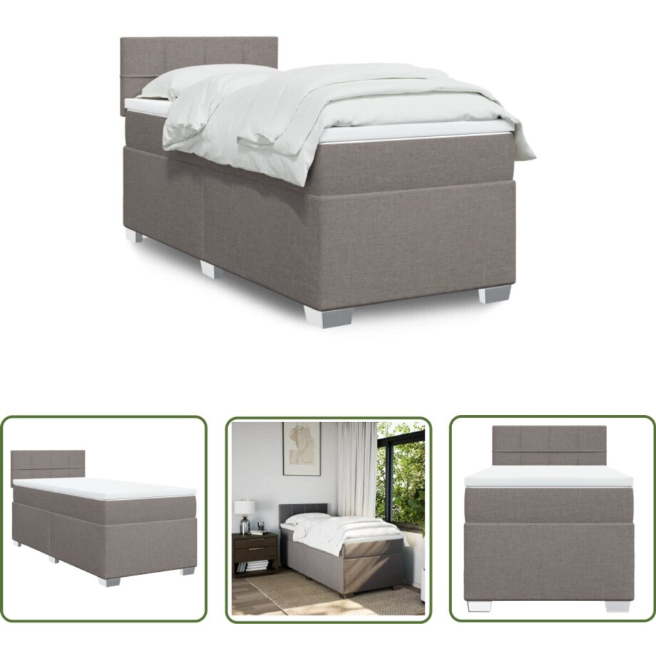 vidaXL Slaapcomfort - Boxspring - Boxspring met matras stof taupe 90x200 cm - Nachtkussen - Pocketvering - Taupe Kleuren afbeelding 1