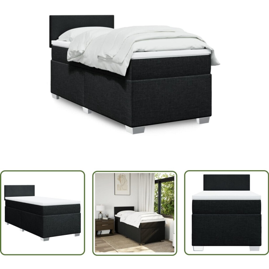 vidaXL Boxspringbed - Boxspring - Boxspring met matras stof zwart 100x200 cm - Matras - Pocketveringmatras - Stoffen Bed afbeelding 1