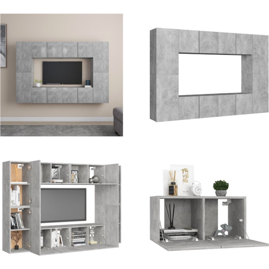 vidaXL 8-delige Tv-meubelset spaanplaat betongrijs - Tv-meubelset - Tv-meubelsets - Tv Meubelset - Tv Meubelsets afbeelding 1
