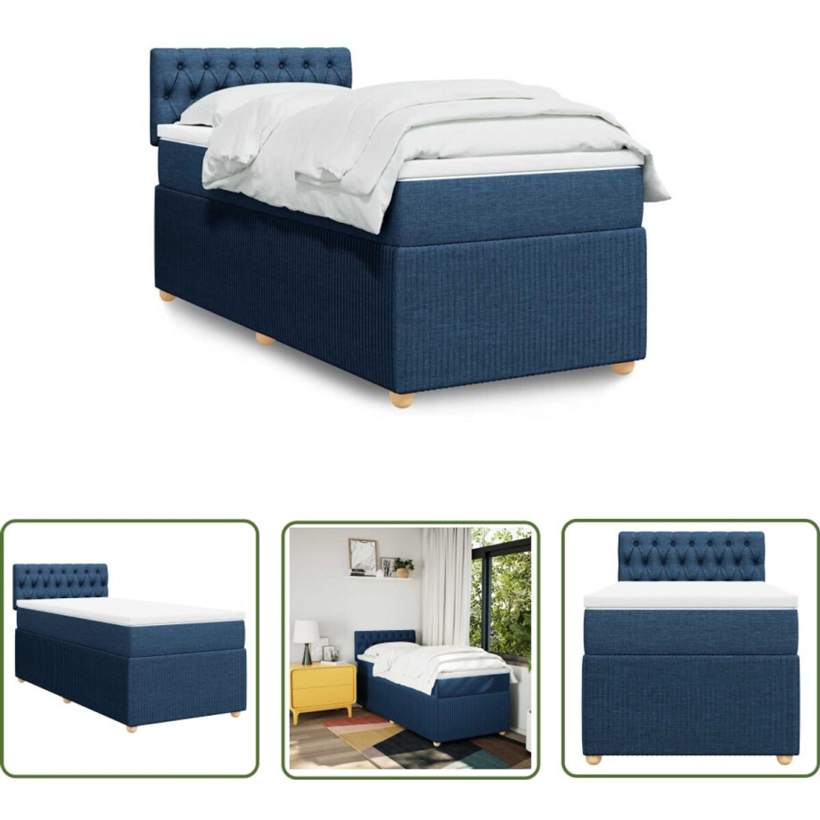 vidaXL Matras - Boxspring - Boxspring met matras stof blauw 90x190 cm - Bed Frame - Slaapkamer - Tweepersoonsbed afbeelding 1