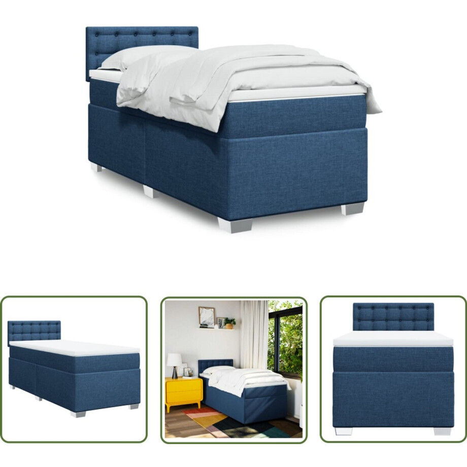vidaXL Boxspringbed - Boxspring - Boxspring met matras stof blauw 100x200 cm - Slaapcomfort - Matras - Topmatras vidaXL Boxspringbed - Boxspring - Boxspring met matras stof blauw 100x200 cm - Slaapcomfort - Matras - Topmatras afbeelding 1