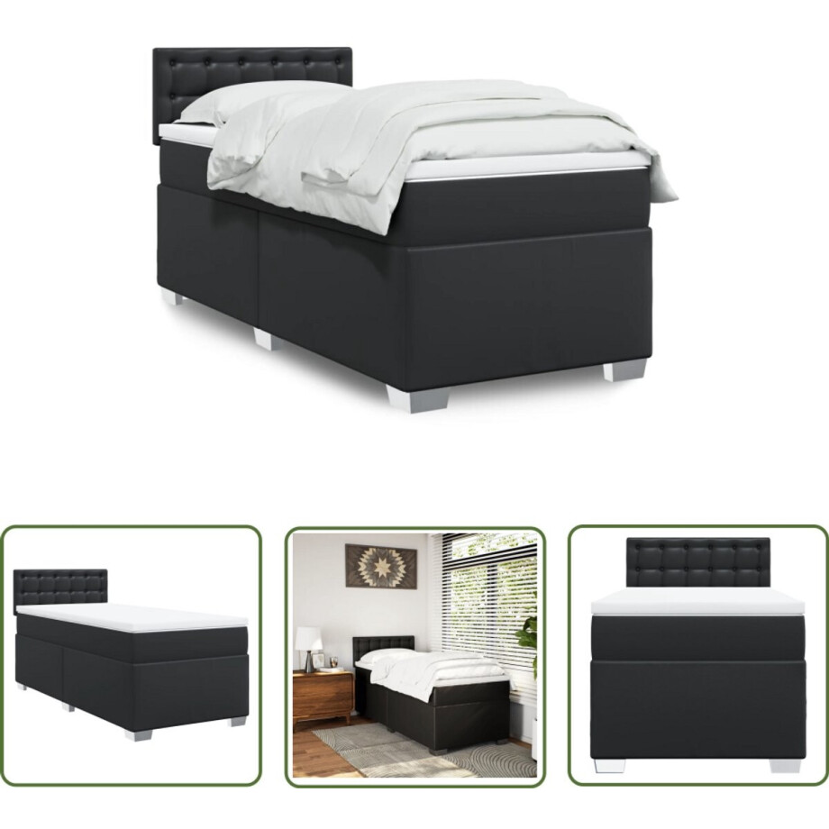 vidaXL Boxspring Bed - Boxspring - Boxspring met matras kunstleer zwart 90x190 cm - Slaapcomfort - Zwarte Boxspring - Kunstleder Bed vidaXL Boxspring Bed - Boxspring - Boxspring met matras kunstleer zwart 90x190 cm - Slaapcomfort - Zwarte Boxspring - Kunstleder Bed afbeelding 1
